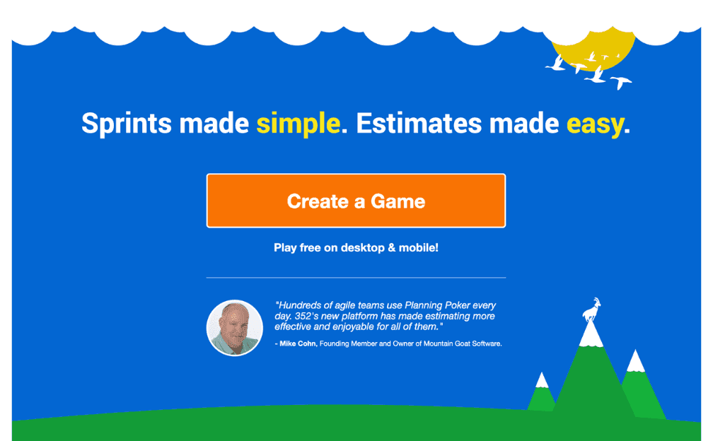 Launched landing page with Mike Cohn endorsement: "352's new platform has made estimating more effective and enjoyable for all of them"