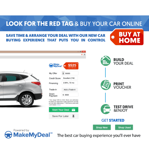 MakeMyDeal desktop experience: build your deal with monthly payment, credit score, financing, trade-in, and down payment, all before visiting the dealer