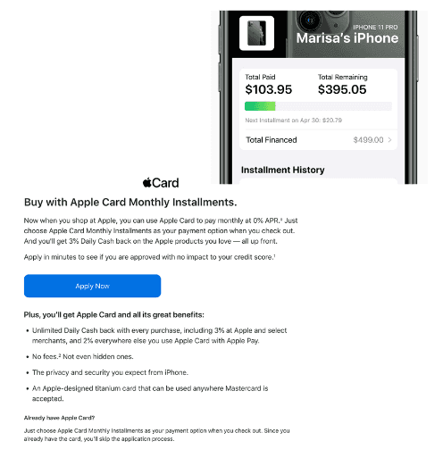 Apple Card Monthly Installments landing page: the consumer-facing product powered by the backend APIs Kate's team built for 0% APR device financing