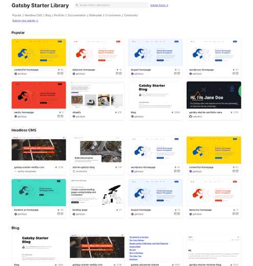 Gatsby Starter Library: the community-driven template marketplace with popularity metrics and CMS integrations that Kate helped optimize for developer onboarding