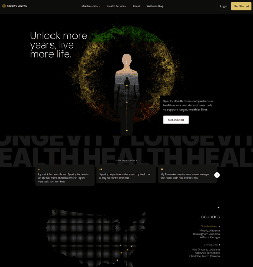 Sperity Score dashboard: daily wellness metric integrating Whoop, Signos, and biomarker data