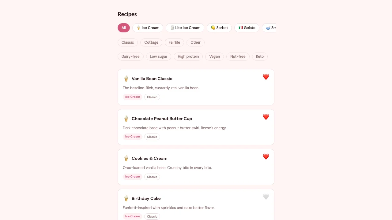 Creami Lab: a recipe browser and builder for the Ninja Creami with 21+ tested recipes