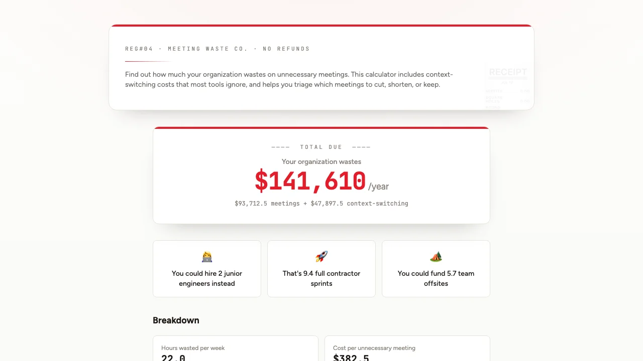 Meeting Waste Calculator screenshot