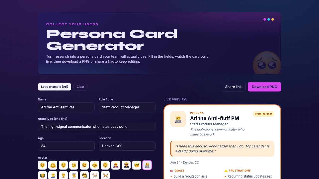 Persona Card Generator screenshot