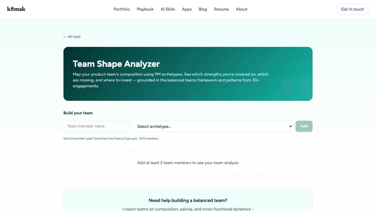 Team Shape Analyzer screenshot