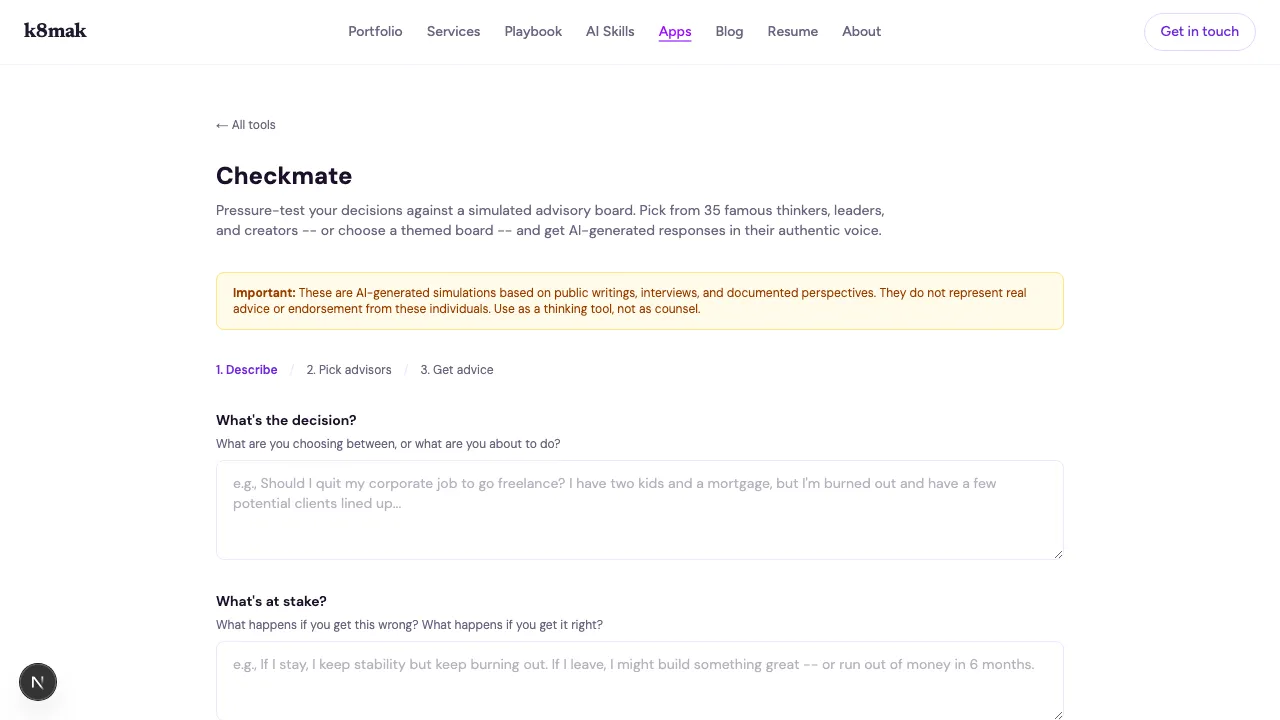 Checkmate advisory board interface
