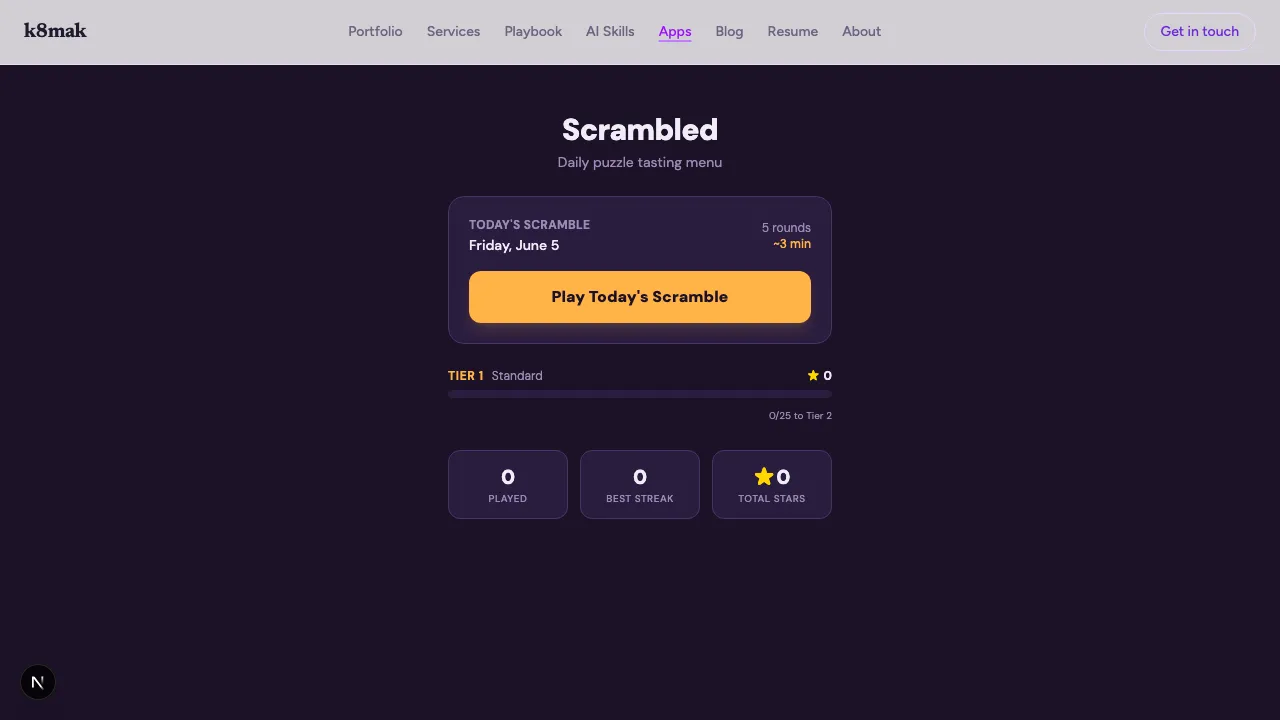 Scrambled daily puzzle game