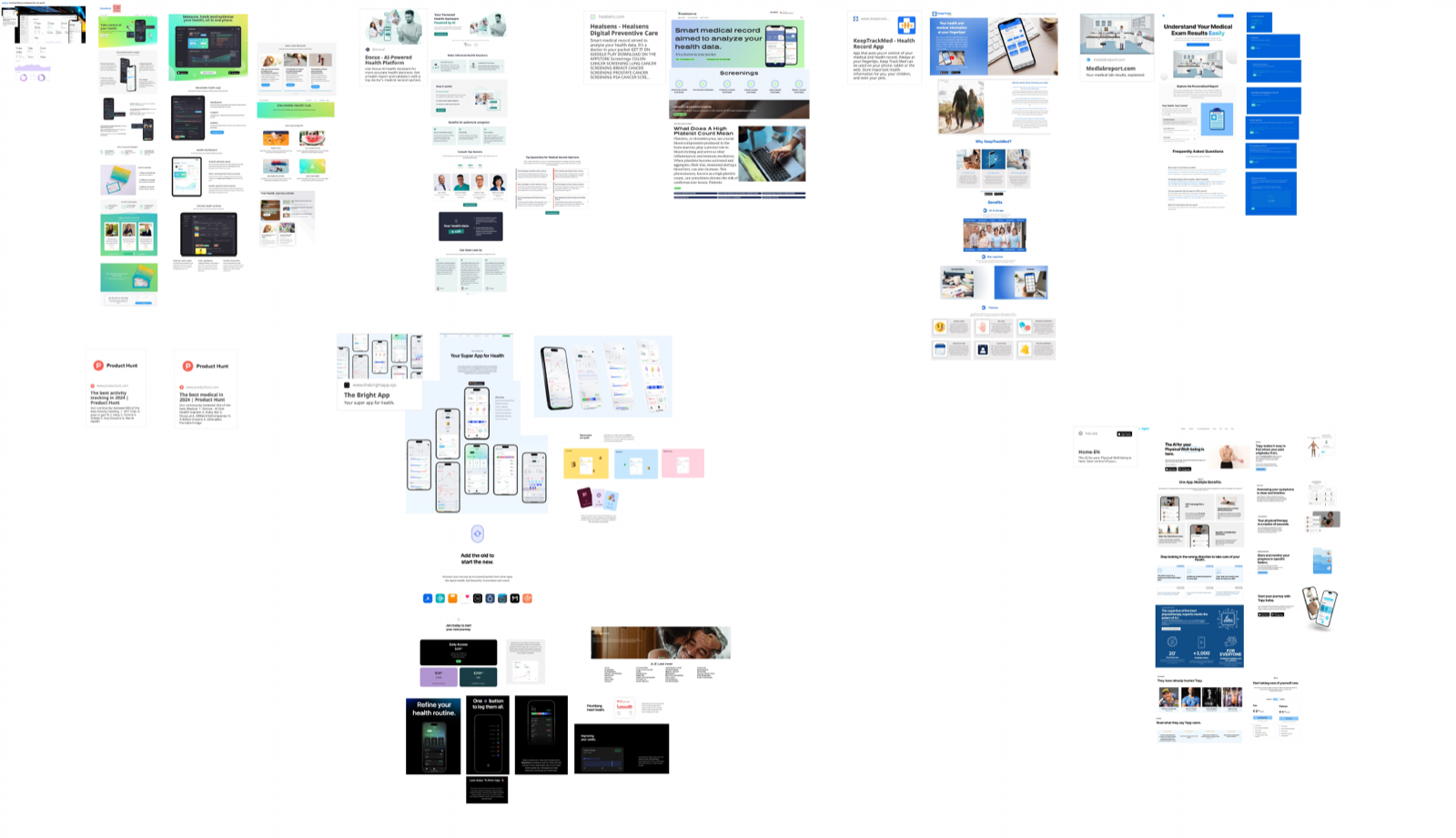 Competitive scan: a reference wall of longevity, health-record, and preventative-care apps used to position the Sperity Score and the concierge model Competitive scan of longevity and health-record apps